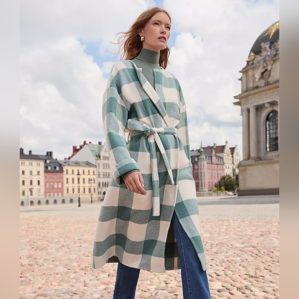 LOFT Plaid Belted Wrap Coat XS/S - Picture 7 of 7